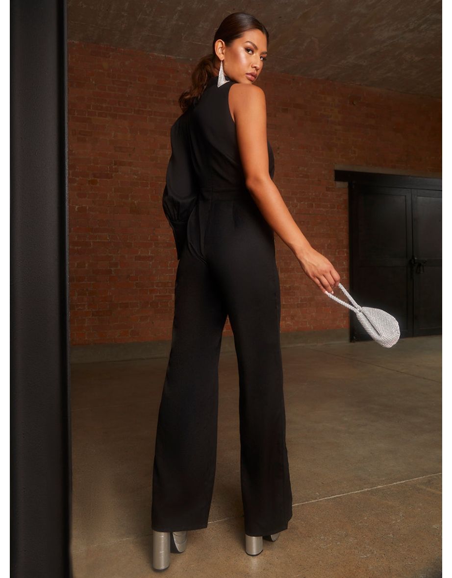 One Sleeve Cut-Out Jumpsuit in Black - 3
