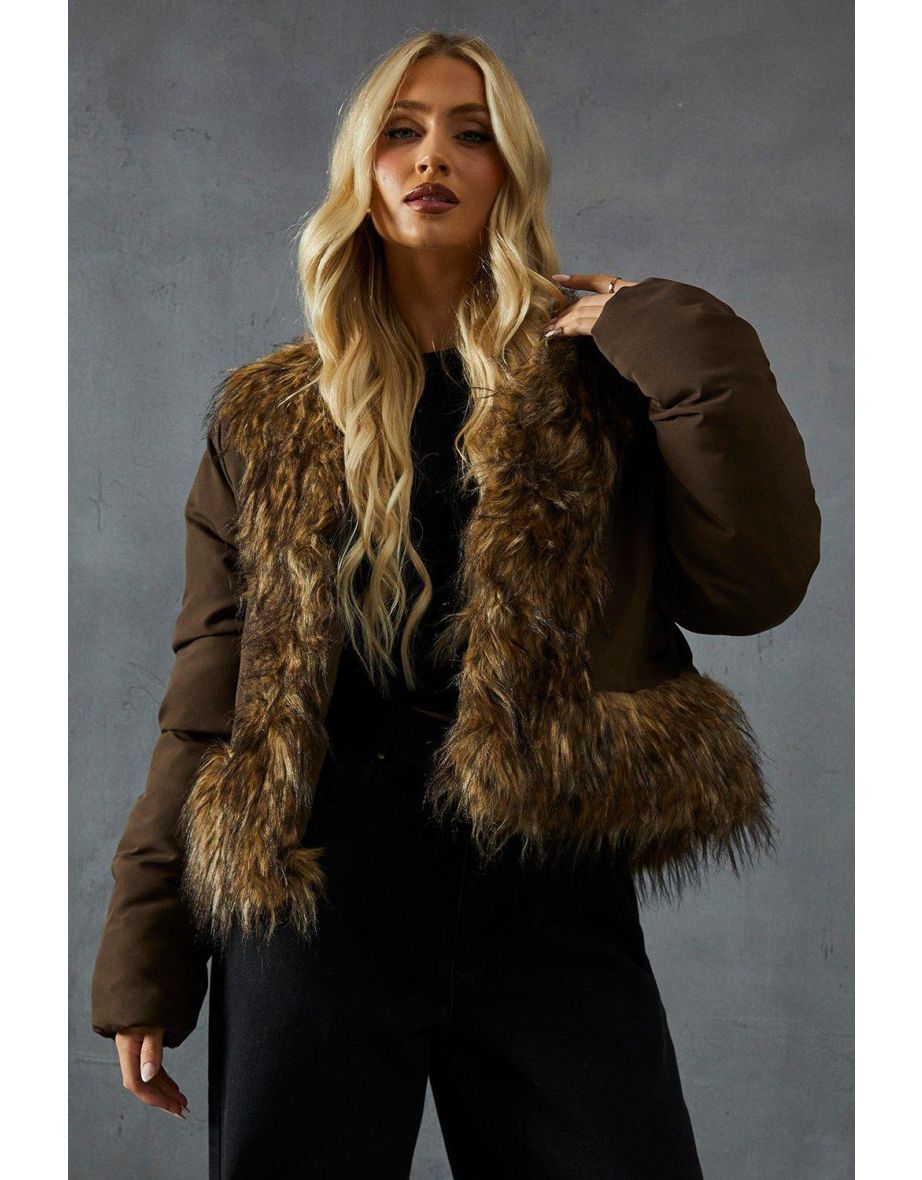 Faux Fur Trim Puffer Jacket
