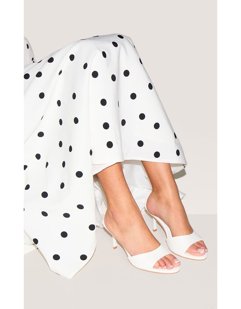 Wide Fit White Pu Round Toe Mid Stiletto Heel Mules