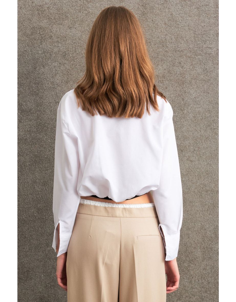 Women's White Elastic Waist Shirt - 9
