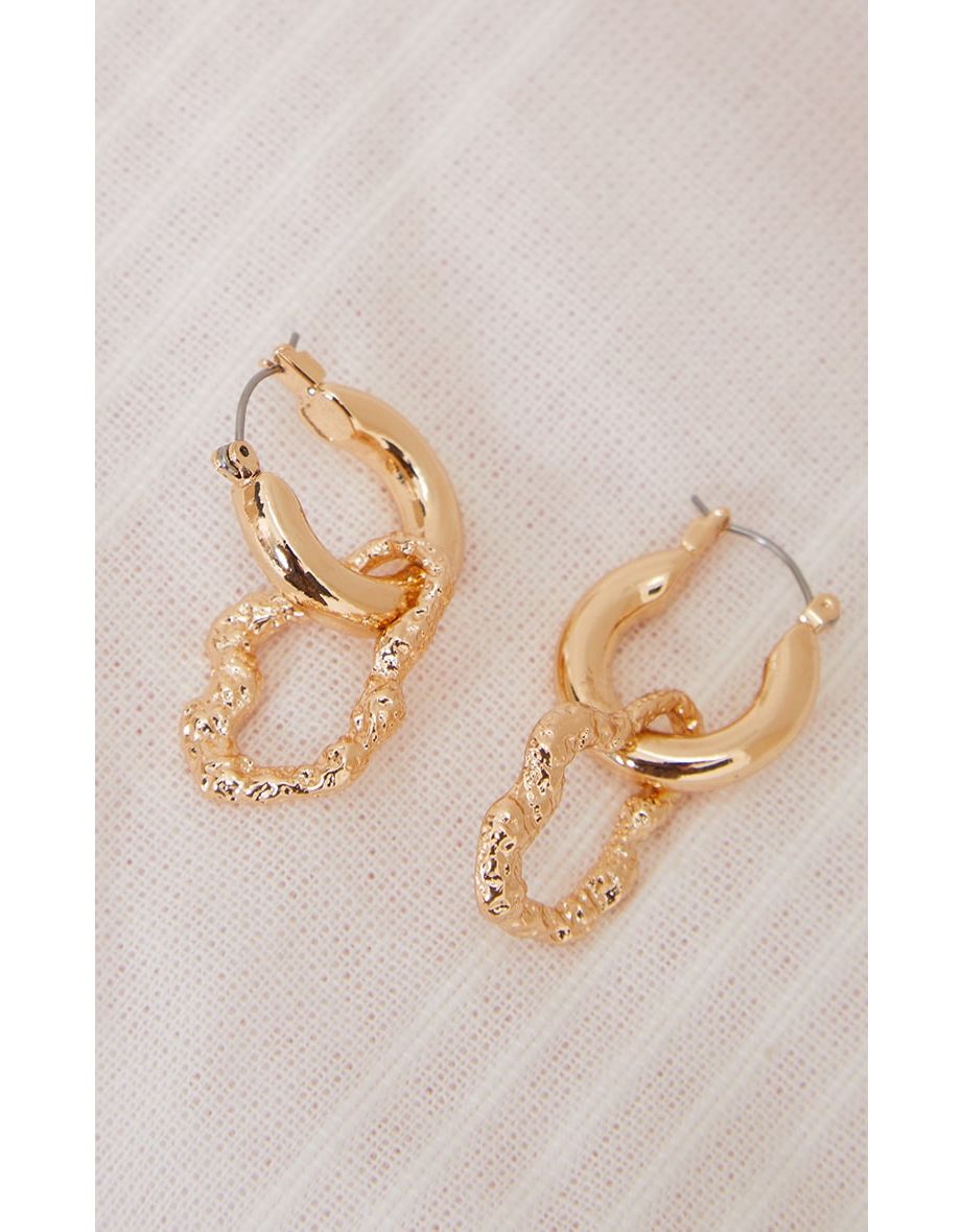 Recycled Gold Hammered Link Hoop Earrings - 2