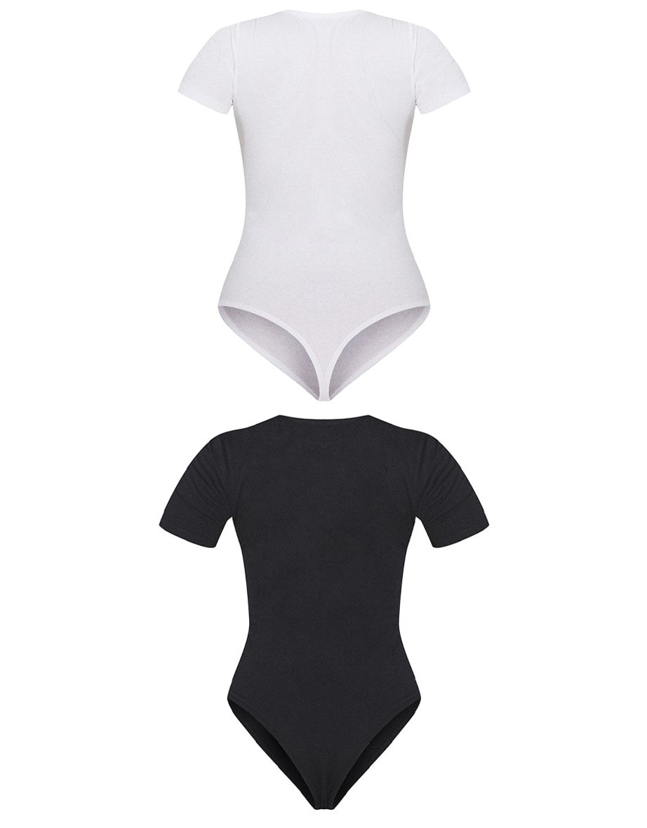 Essential Black & White V Neck Short Sleeve Bodysuit 2 Pack - 4