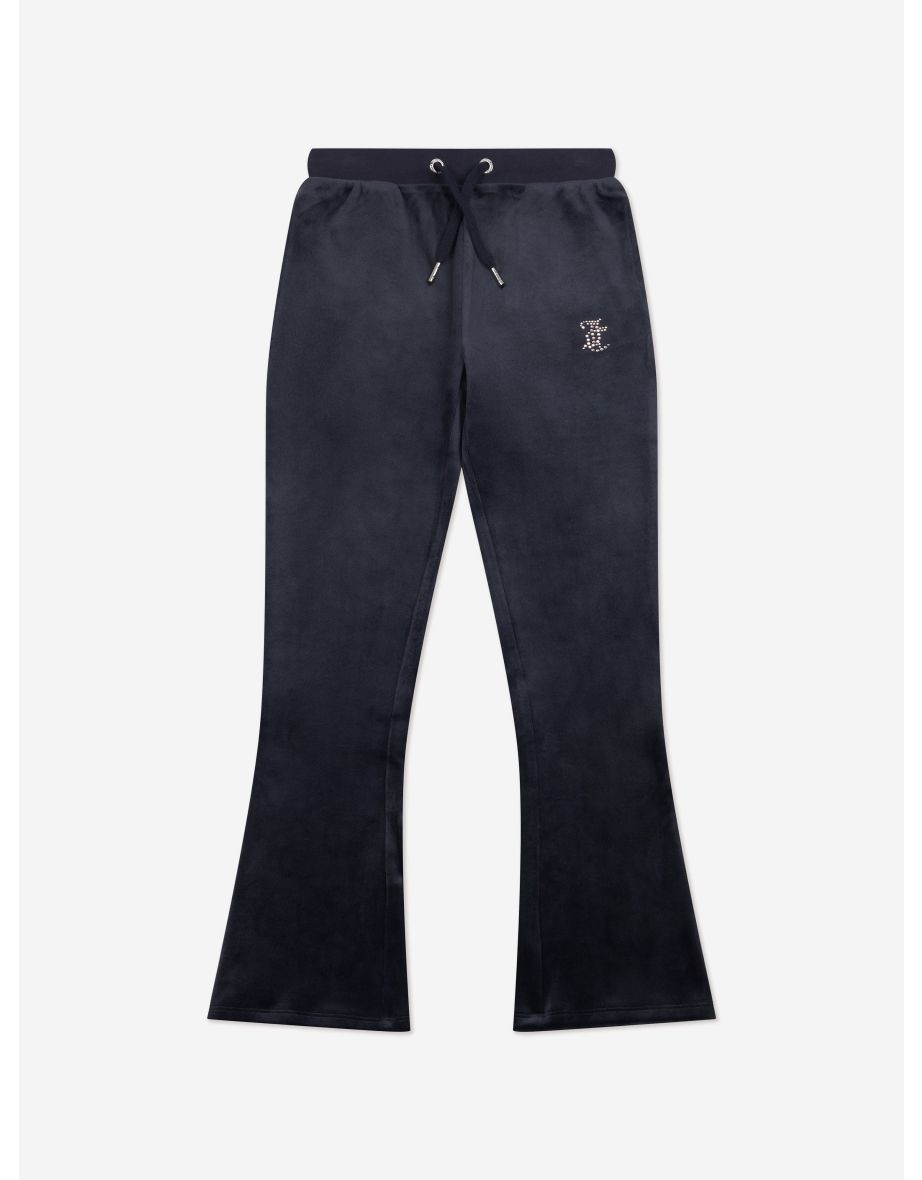 Girls Diamante Logo Bootcut Joggers in Navy