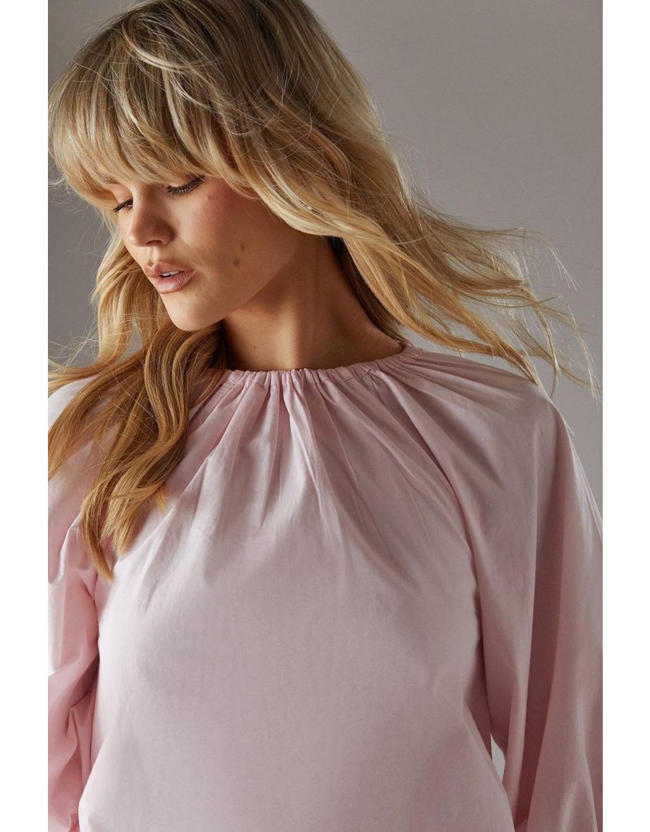 Poplin Bubble Balloon Sleeve Mini Dress - 3