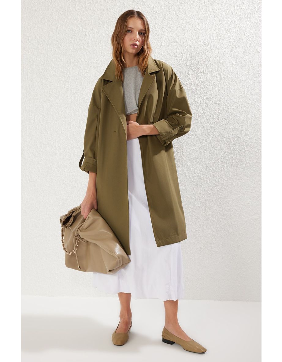 Khaki Oversize Belted Trench Coat
