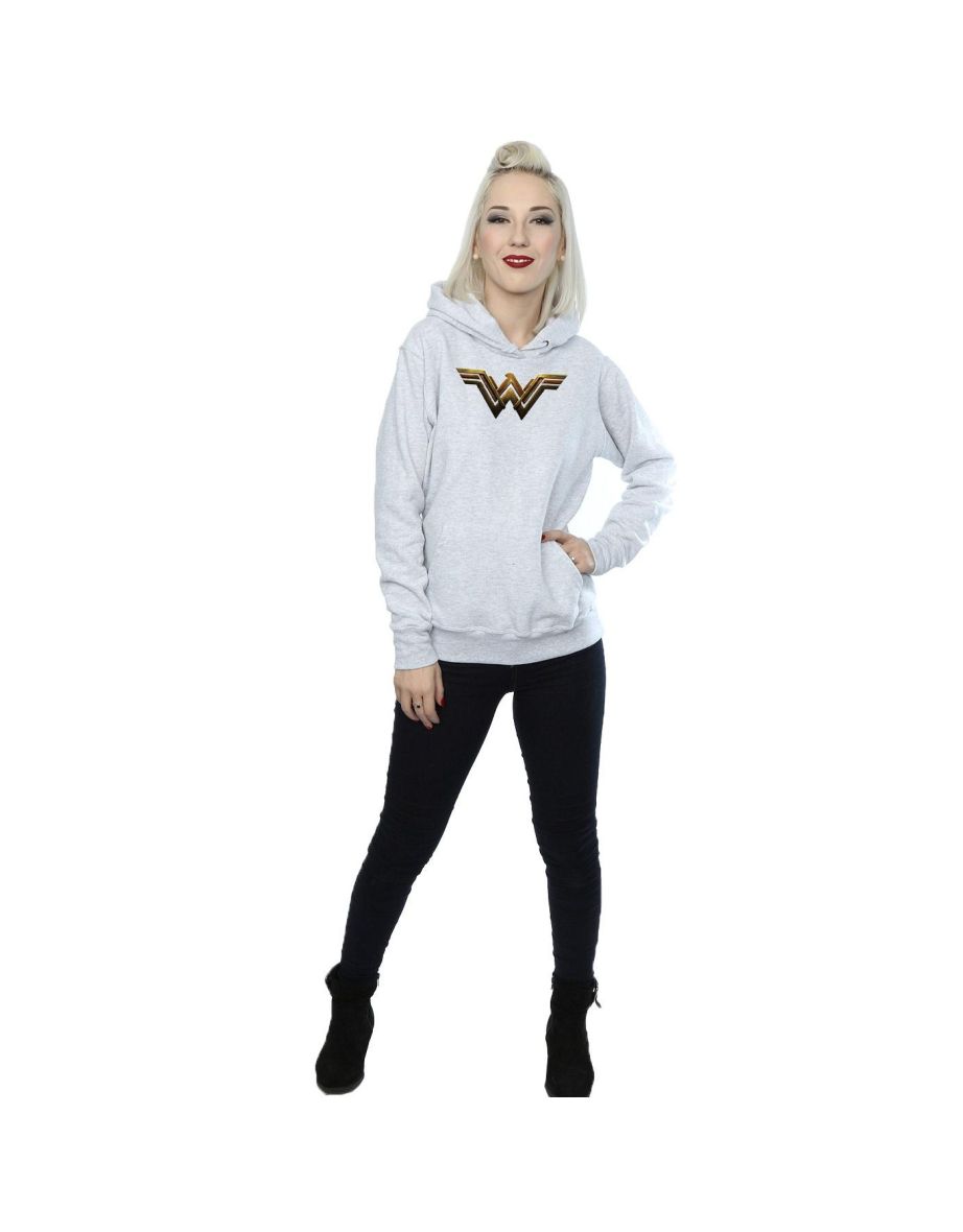 DC Comics Womens/Ladies Justice League Movie Wonder Woman Emblem Hoodie - Heather Grey