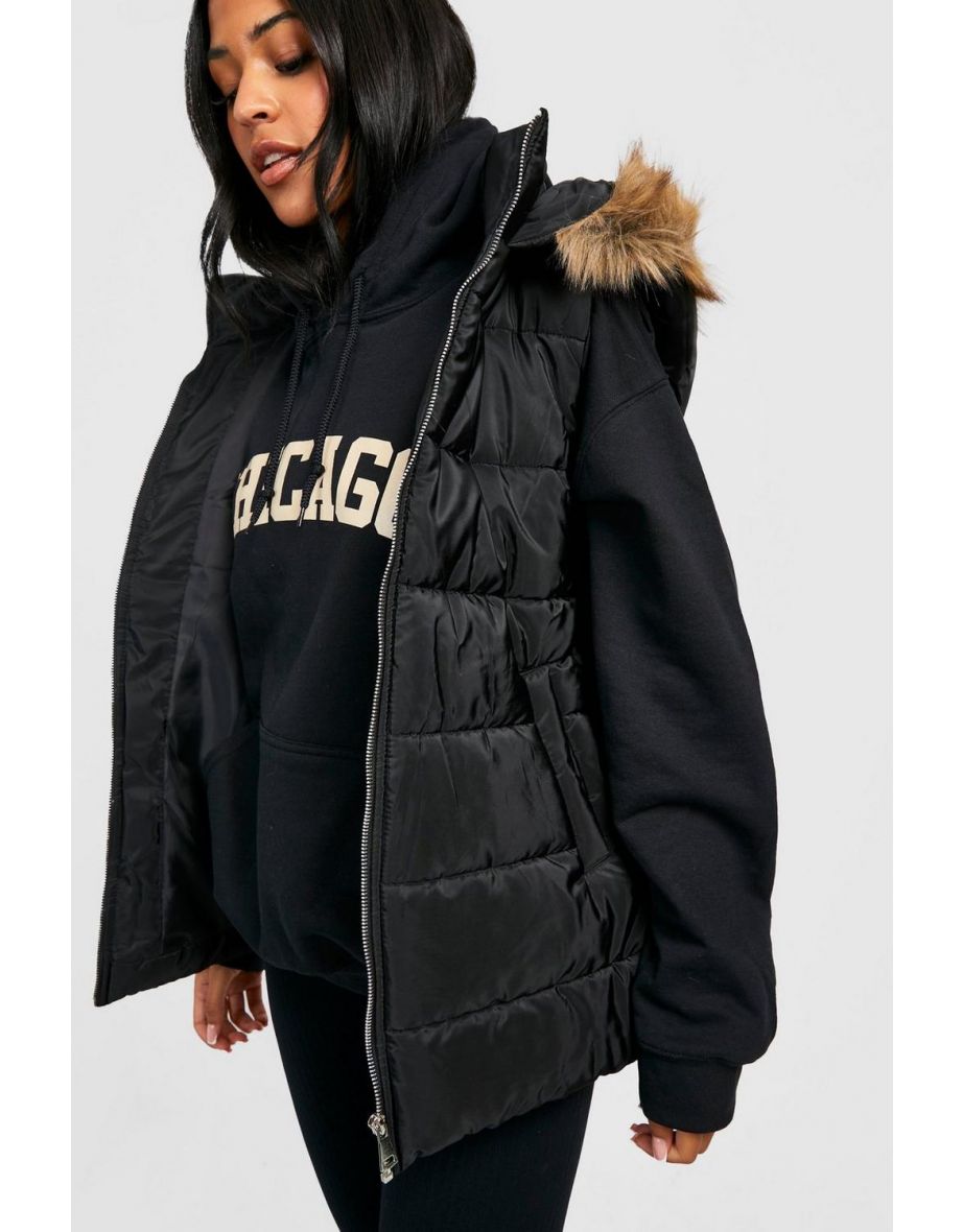 Tall Faux Fur Trim Gilet - black - 3