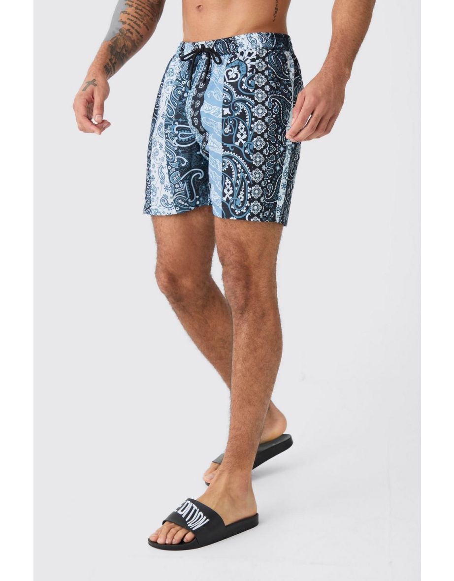Mid Length Bandana Swim Short - black