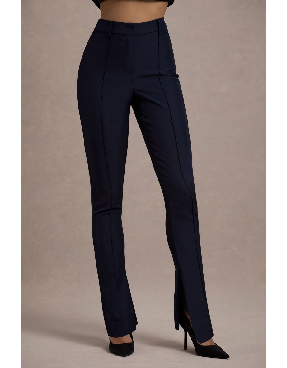 Wonder Woman | Navy High Waist Straight Leg Trousers With Hem Split - 4