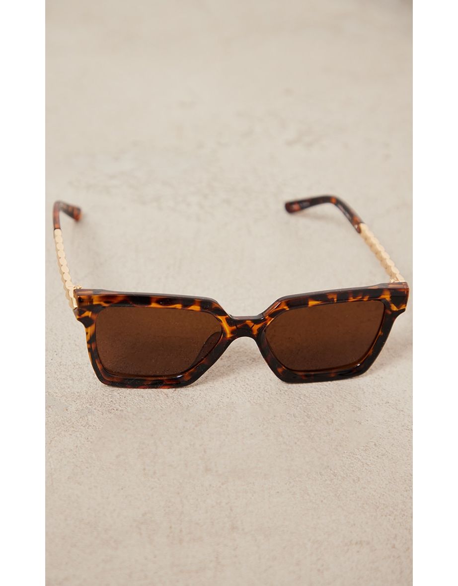Brown Tortoise Metal Arm Detail Sqaured Sunglasses - 2