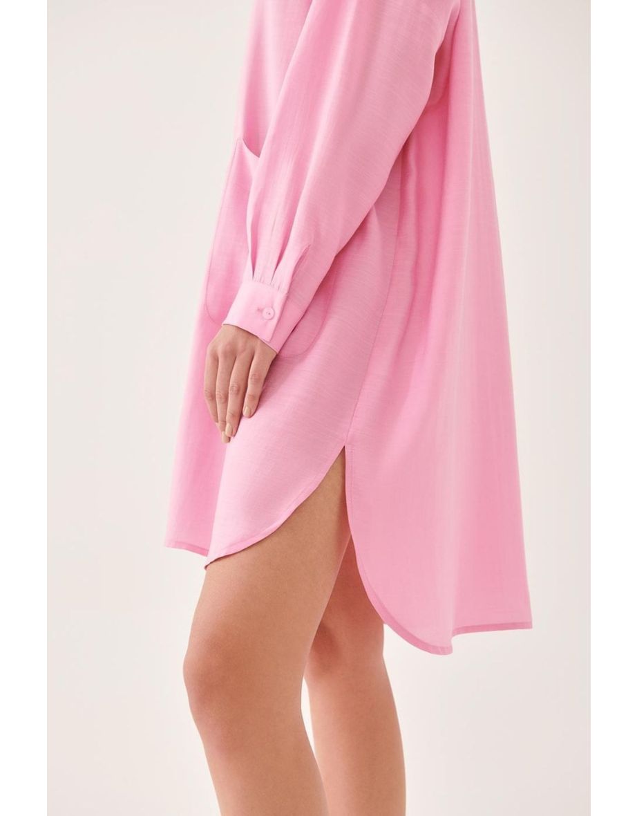Brissa Comfortable Shirt Collar Below Knee Pink Color Dress - 3