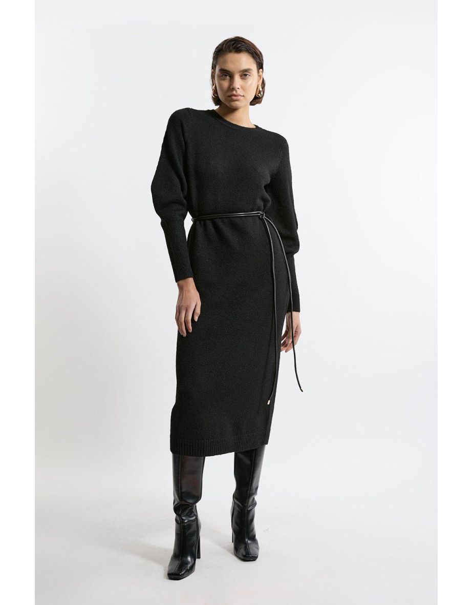 Tall Wool Blend Cosy Knit Belted Midaxi Dress
