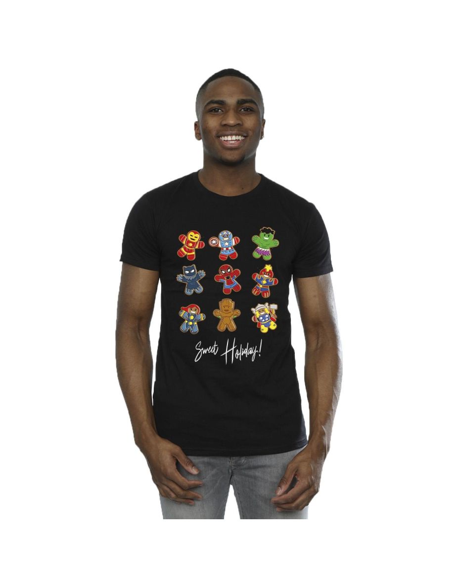 Marvel Mens Gingerbread Avengers T-Shirt - Black