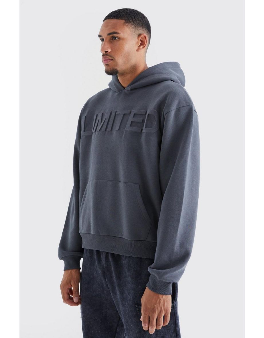 Tall Oversized Boxy Limited Embossed Hoodie - charcoal