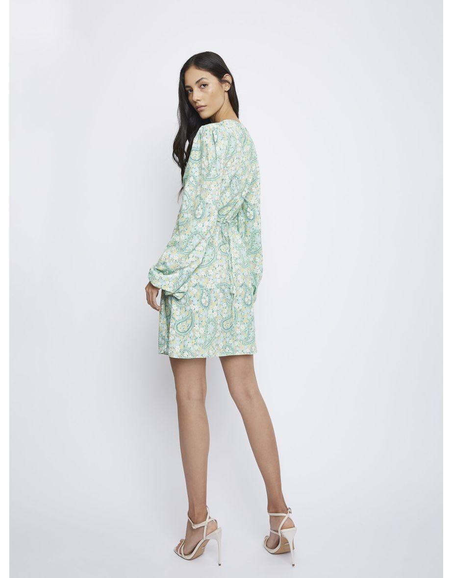 Green Paisley Wrap Dress - 2