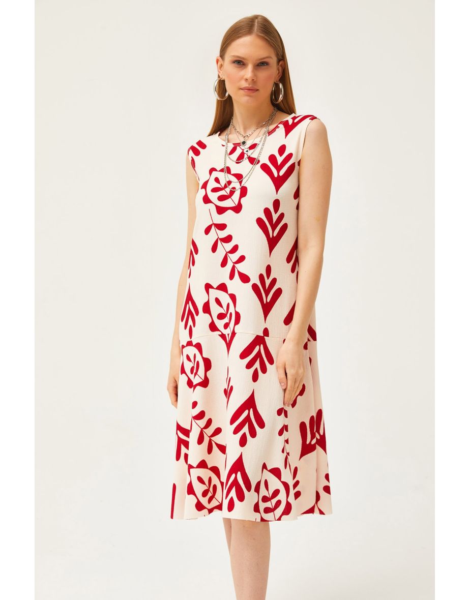 Women's Ecru Red Skirt Piece Knitted Dress