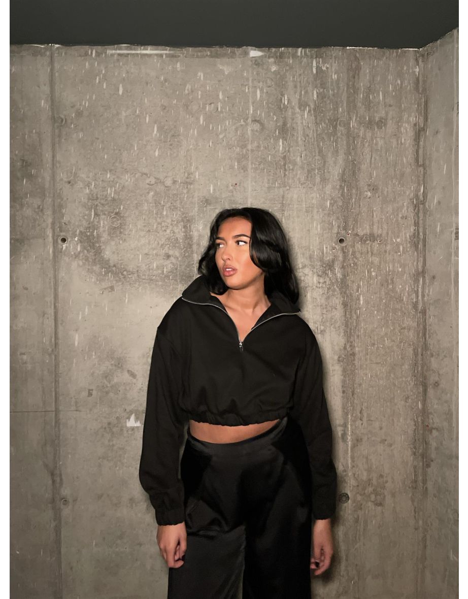Black Zip- Neck Sweatshirt