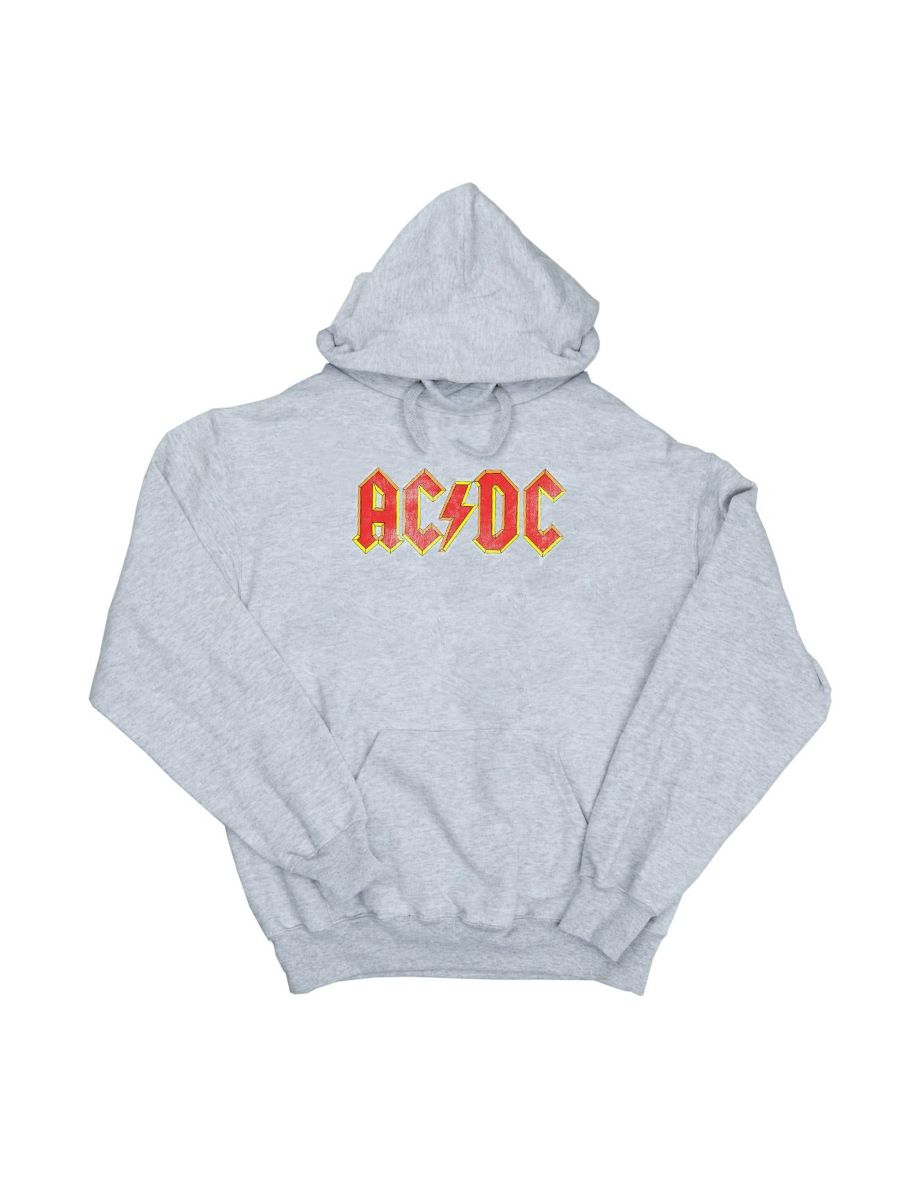AC/DC Mens Distressed Red Logo Hoodie - Sports Grey