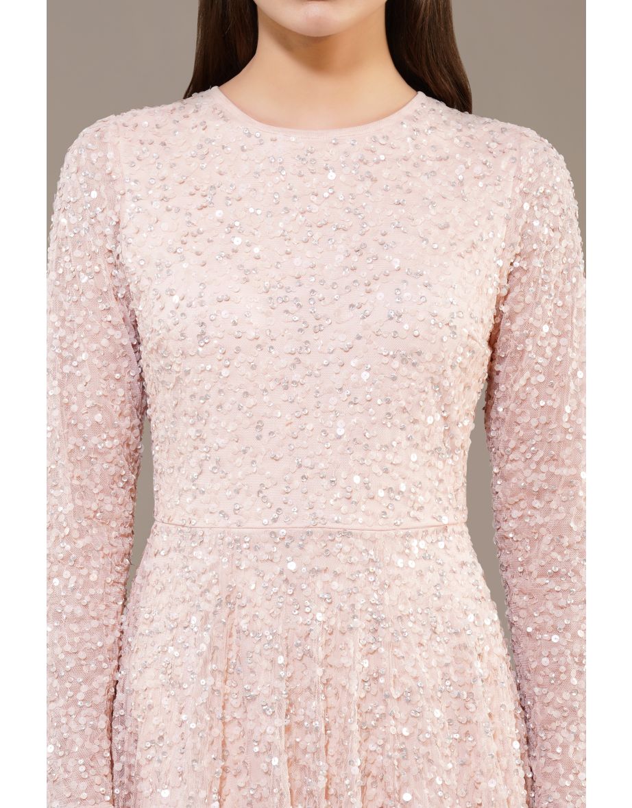 Sila Long Sleeve Embellished Maxi Dress in Blush Pink - 5