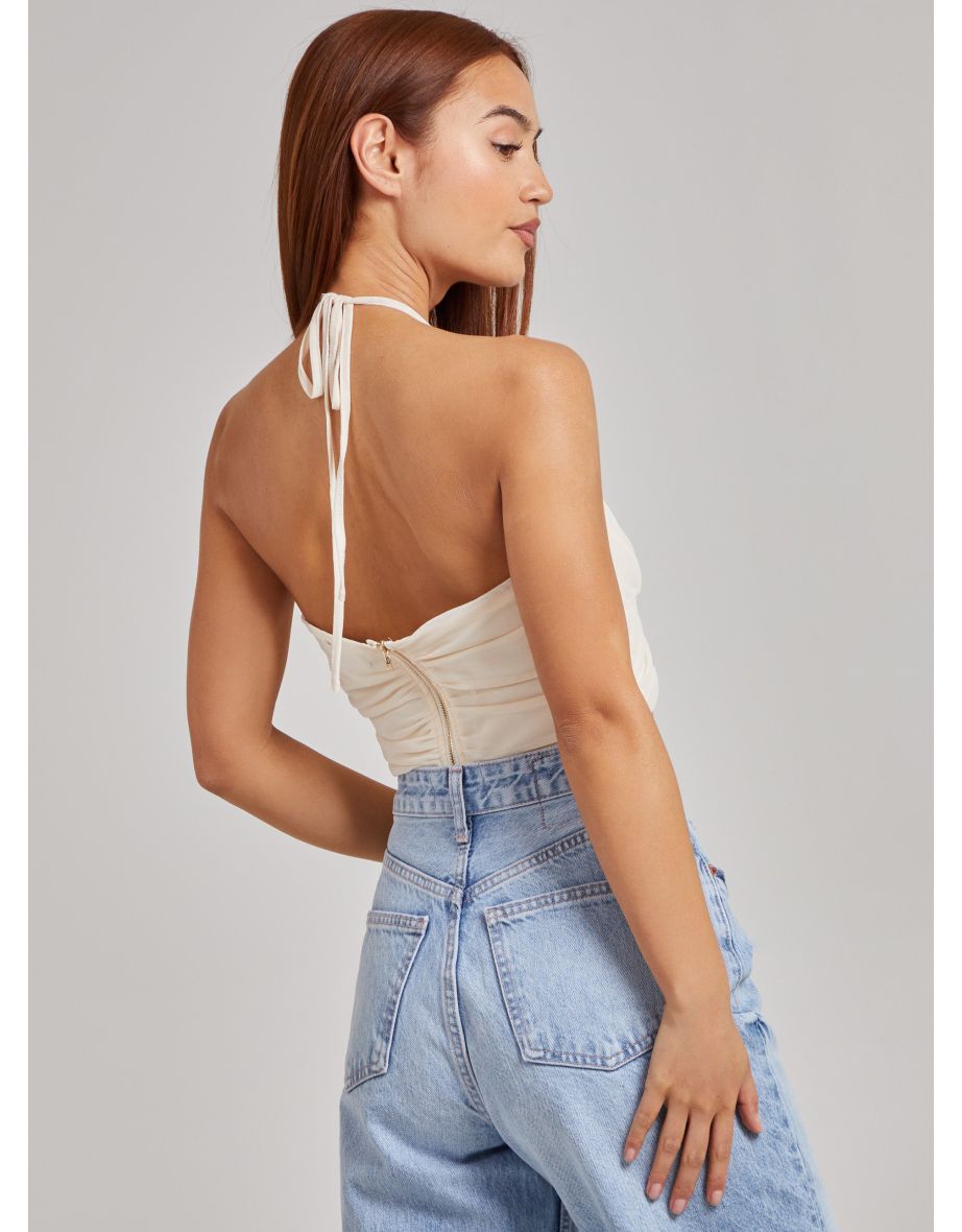 Halterneck Cross Over Mesh Bralette - 4
