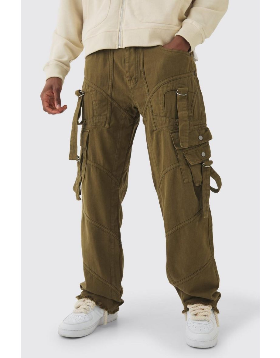 Tall Overdyed Relaxed Fit Strap And Buckle Trouser In Khaki