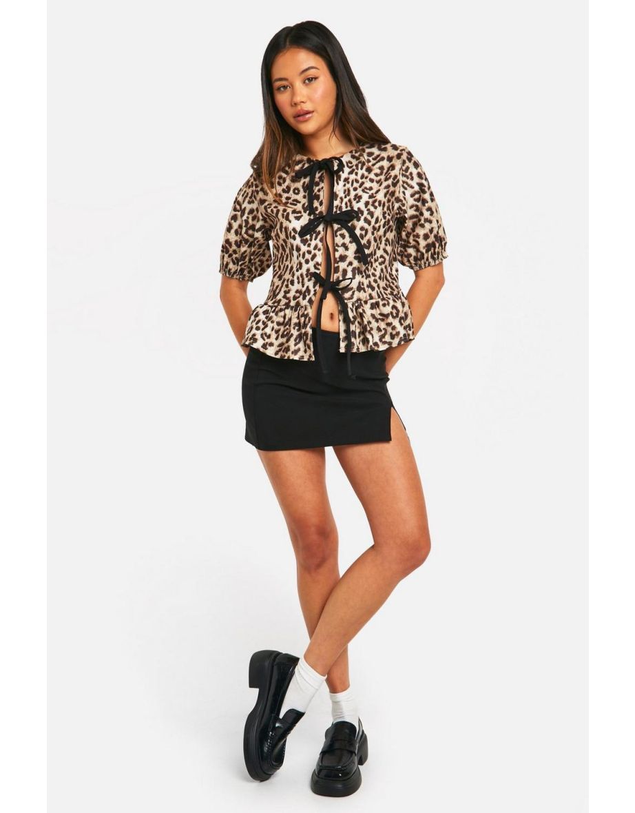 Bengaline Leopard Print Tie Front Smock Top