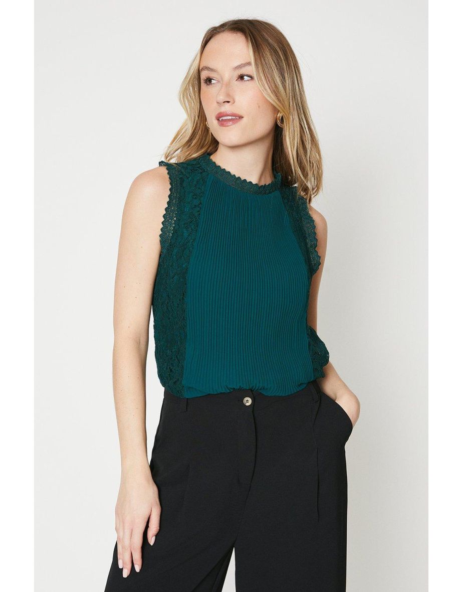 Pleated Lace Trim Blouse