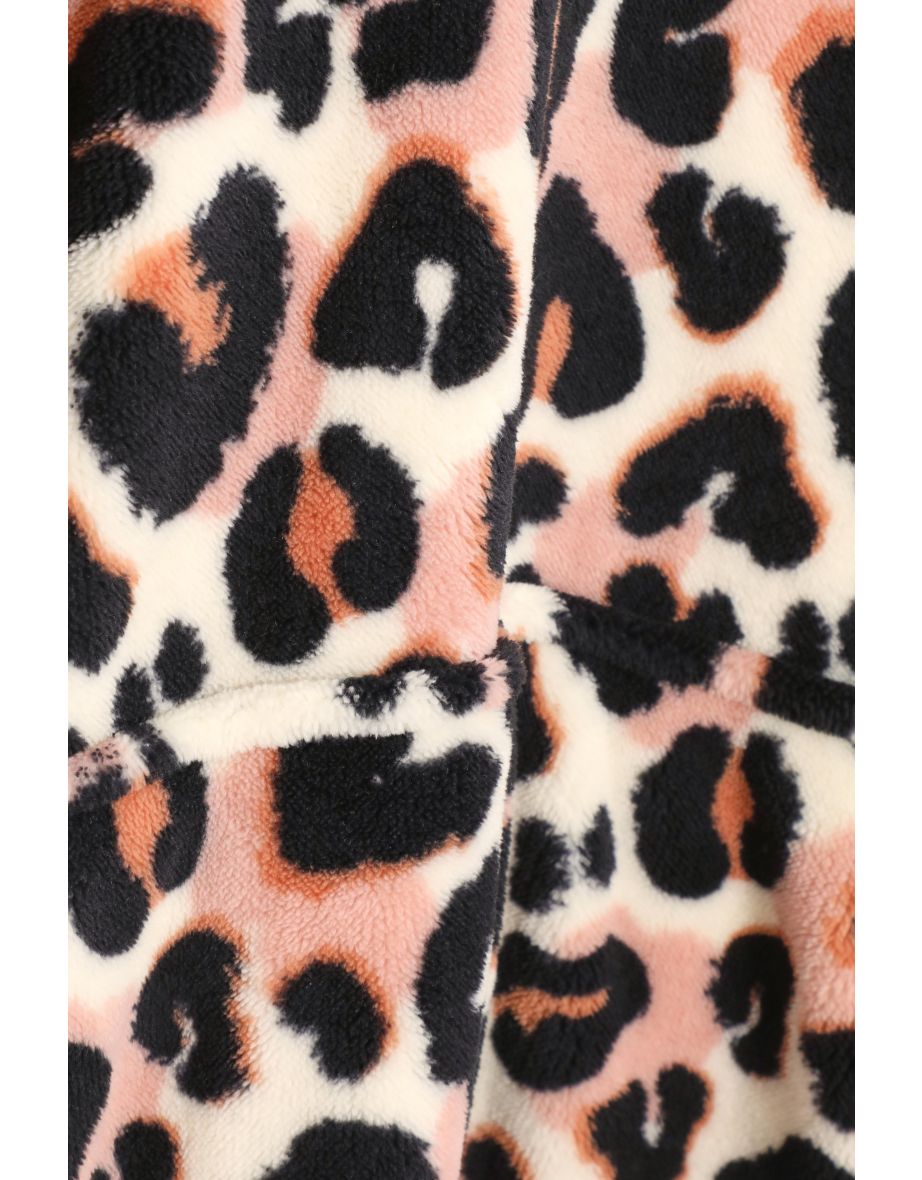 Brown Leopard Print Fleece Blanket Hoodie - 5