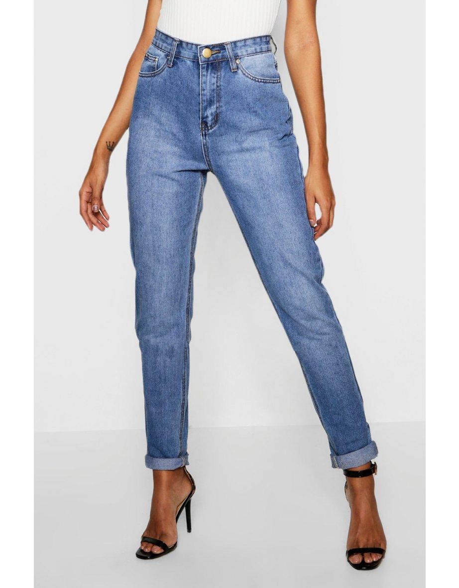 Tall Turn Up Cuff Mom Jean - mid blue - 3