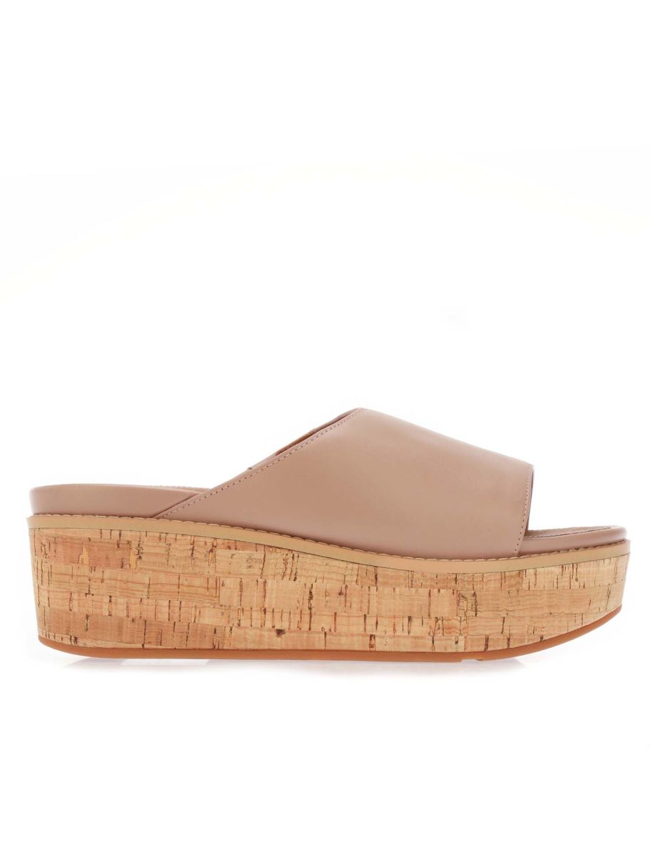 Women's Fit Flop F-Mode Leather Flatform Slide Sandals in Cream
