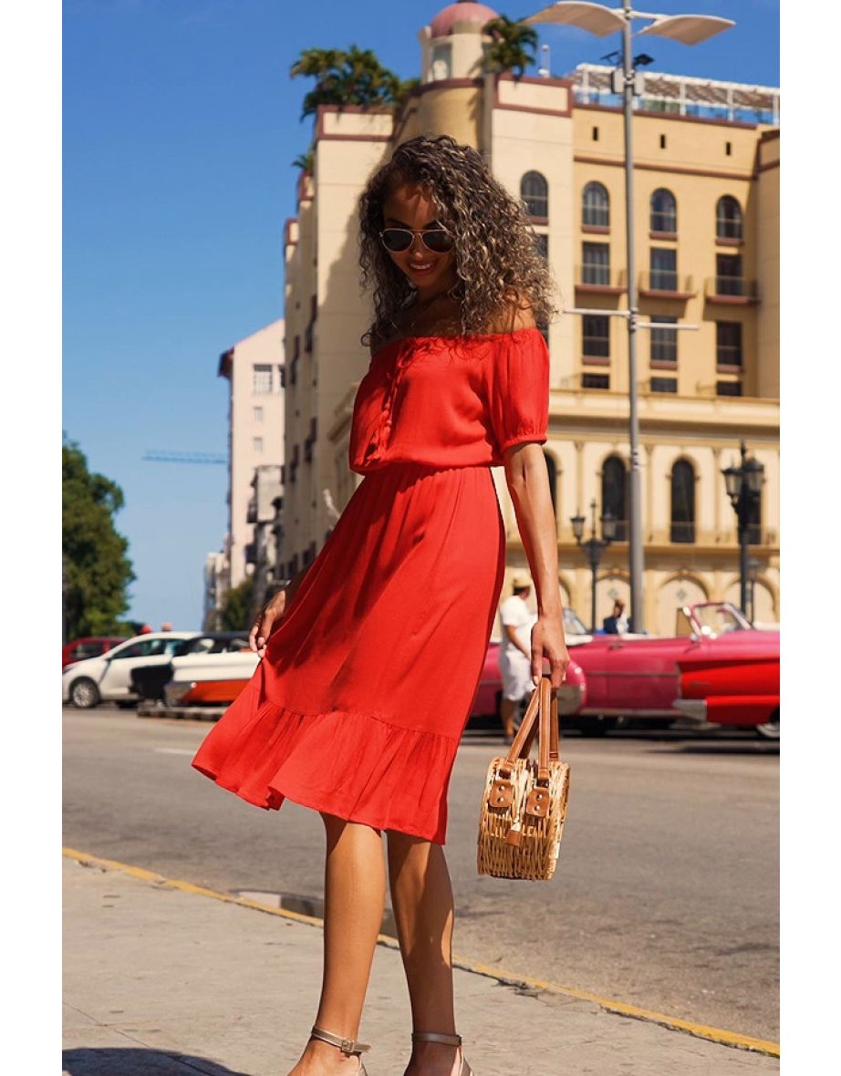 Red Bardot Tassel Detail Summer Dress - 4