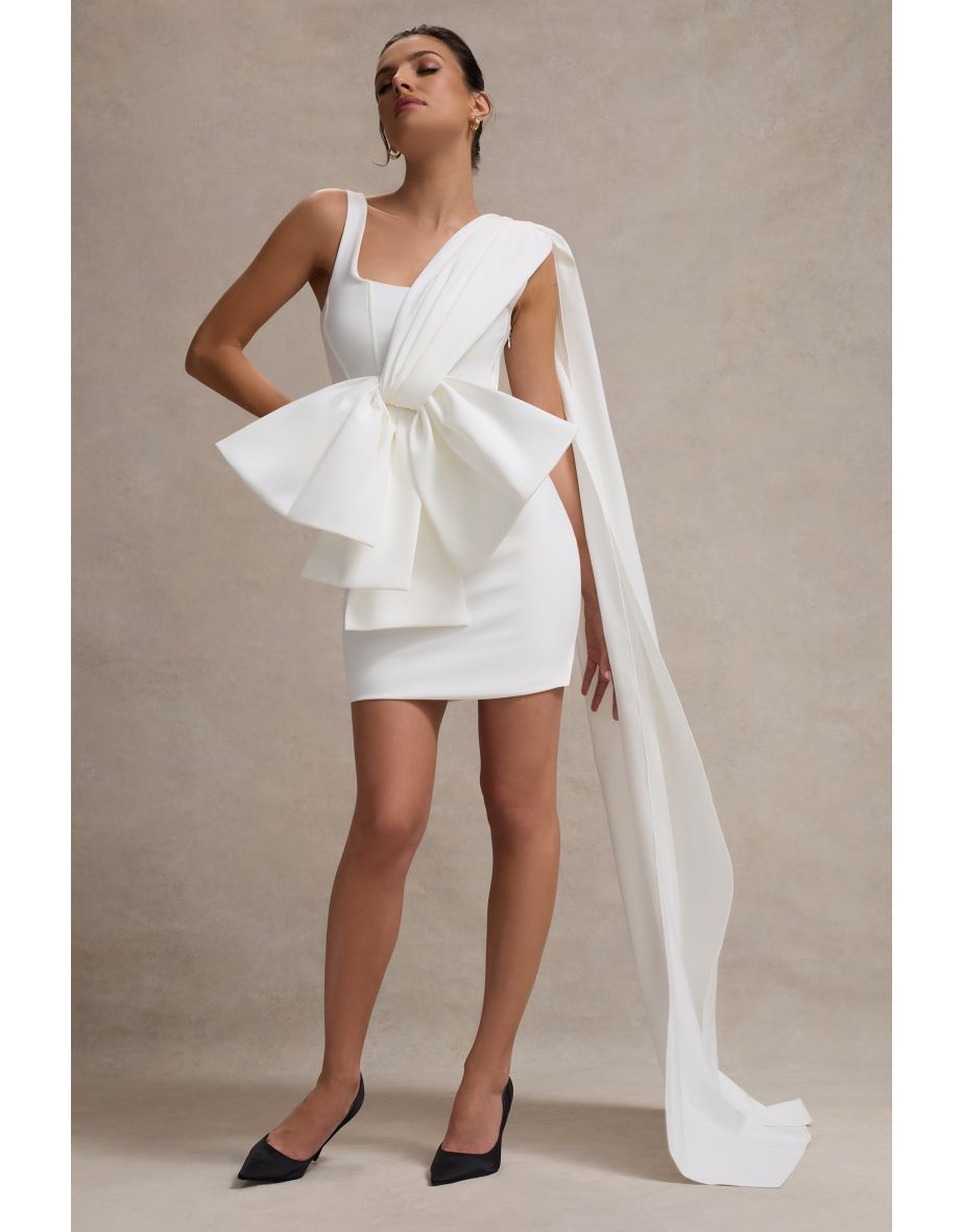 Brulee | Cream Scoop-Neck Sash Mini Dress With Bow