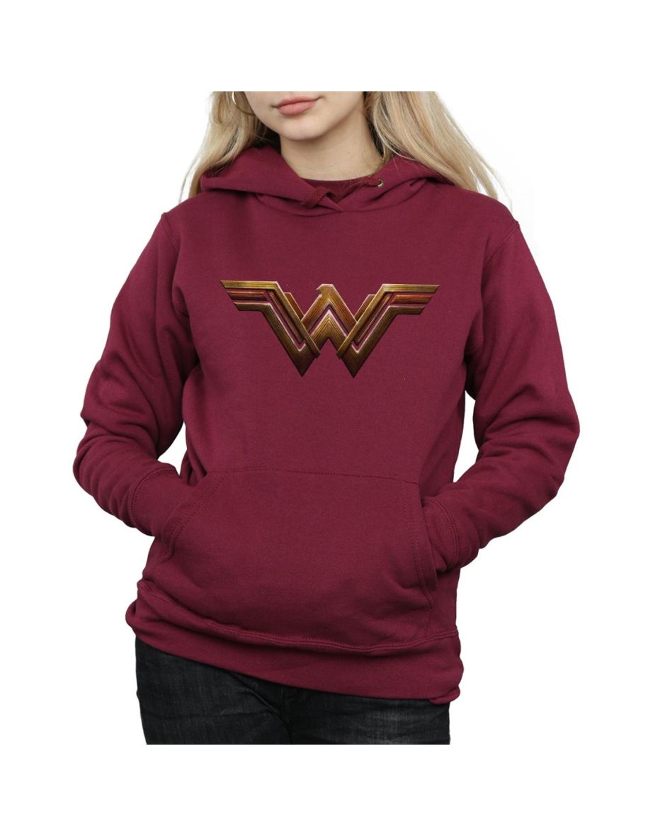 DC Comics Womens/Ladies Justice League Movie Wonder Woman Emblem Hoodie - Burgundy - 3