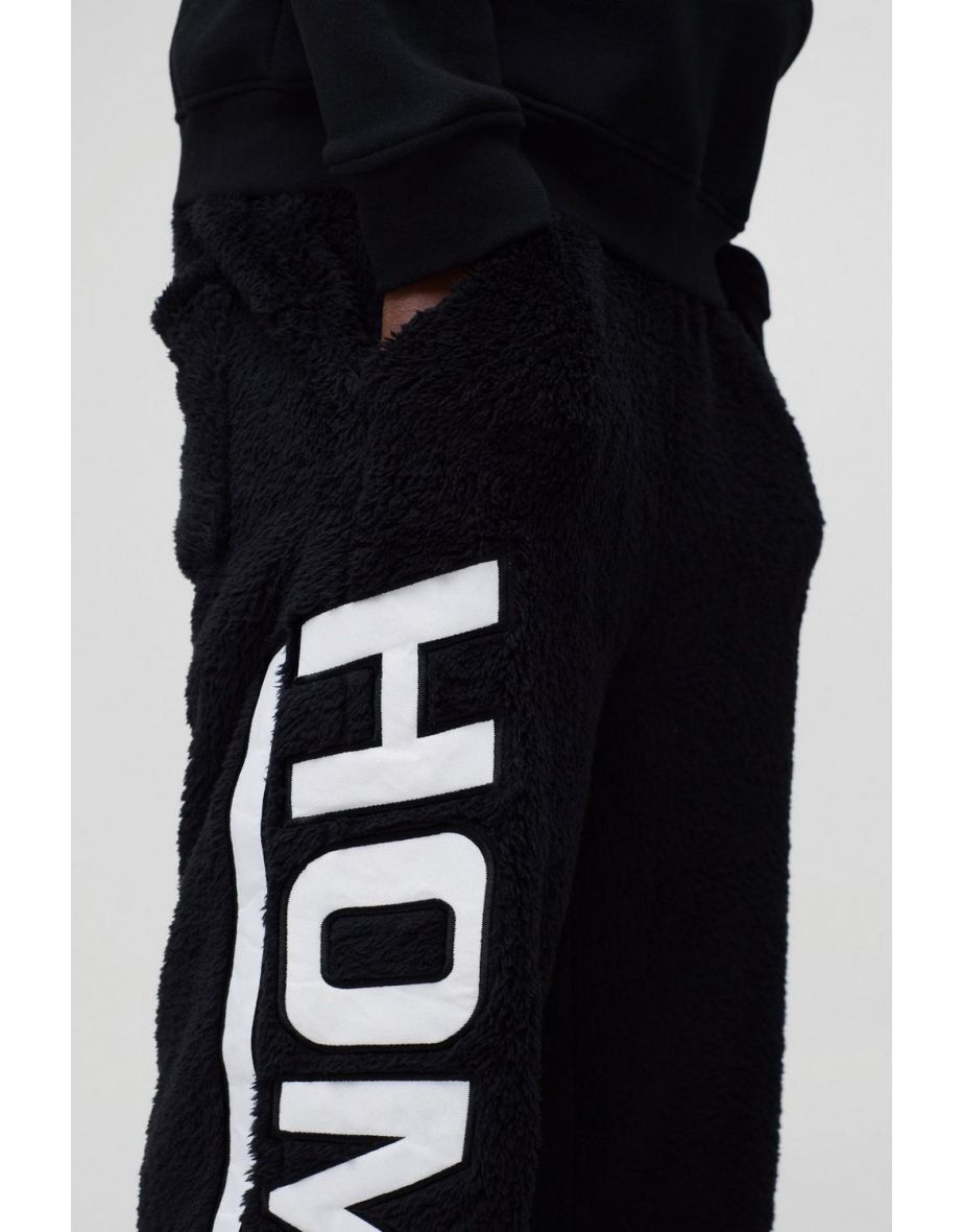 Relaxed Fit Homme Embroidered Teddy Borg Joggers - black - 2
