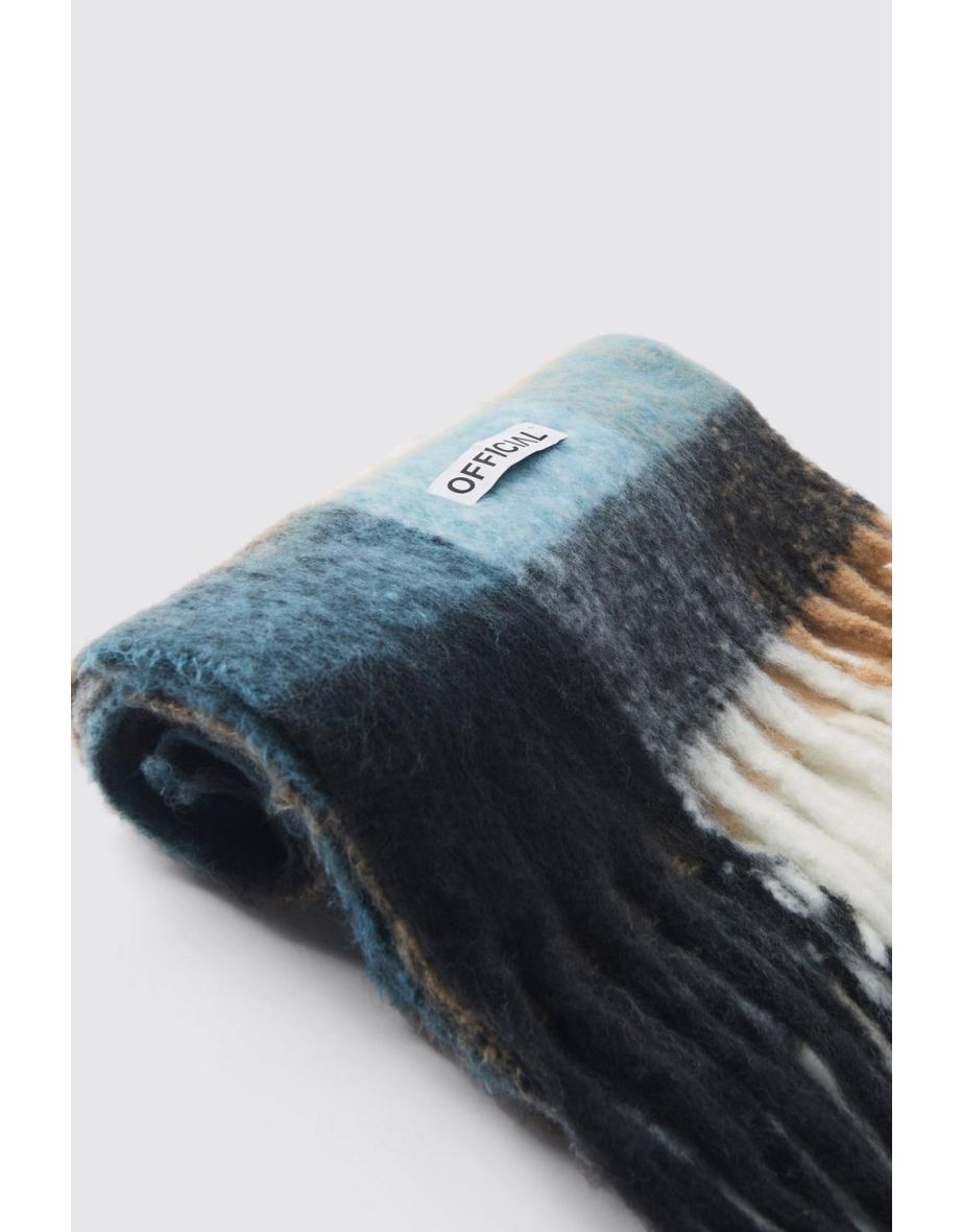 Chunky Knit Check OFCL Tab Scarf - blue - 3
