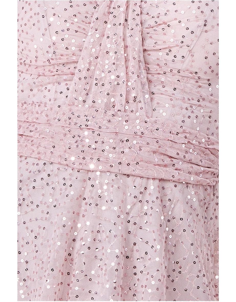 Goddiva Bandeau Sequin & Mesh Maxi Dress - Blush - 3