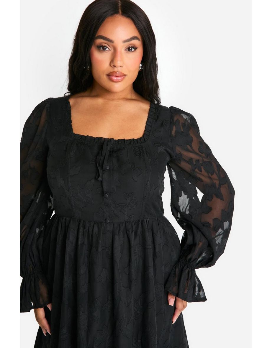 Plus Milkmaid Woven Burnout Floral Midi Skater Dress - 3