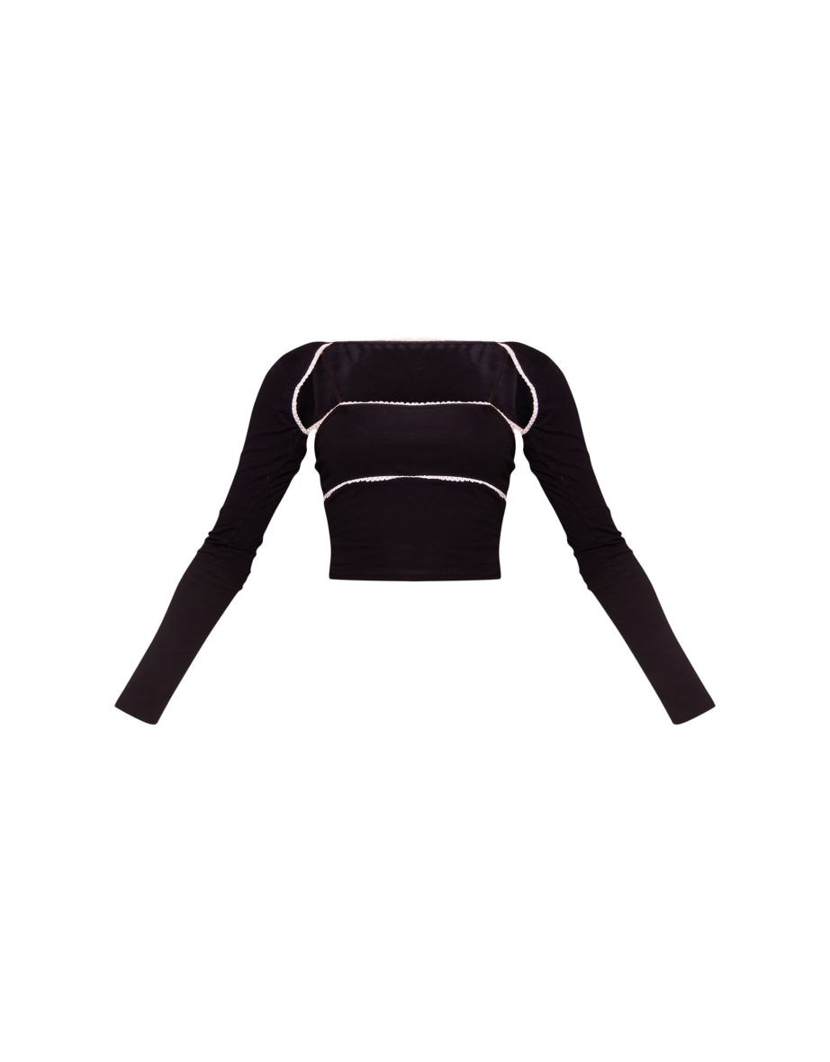 Black Lace Trim Cotton Cami And Sleeves - 4