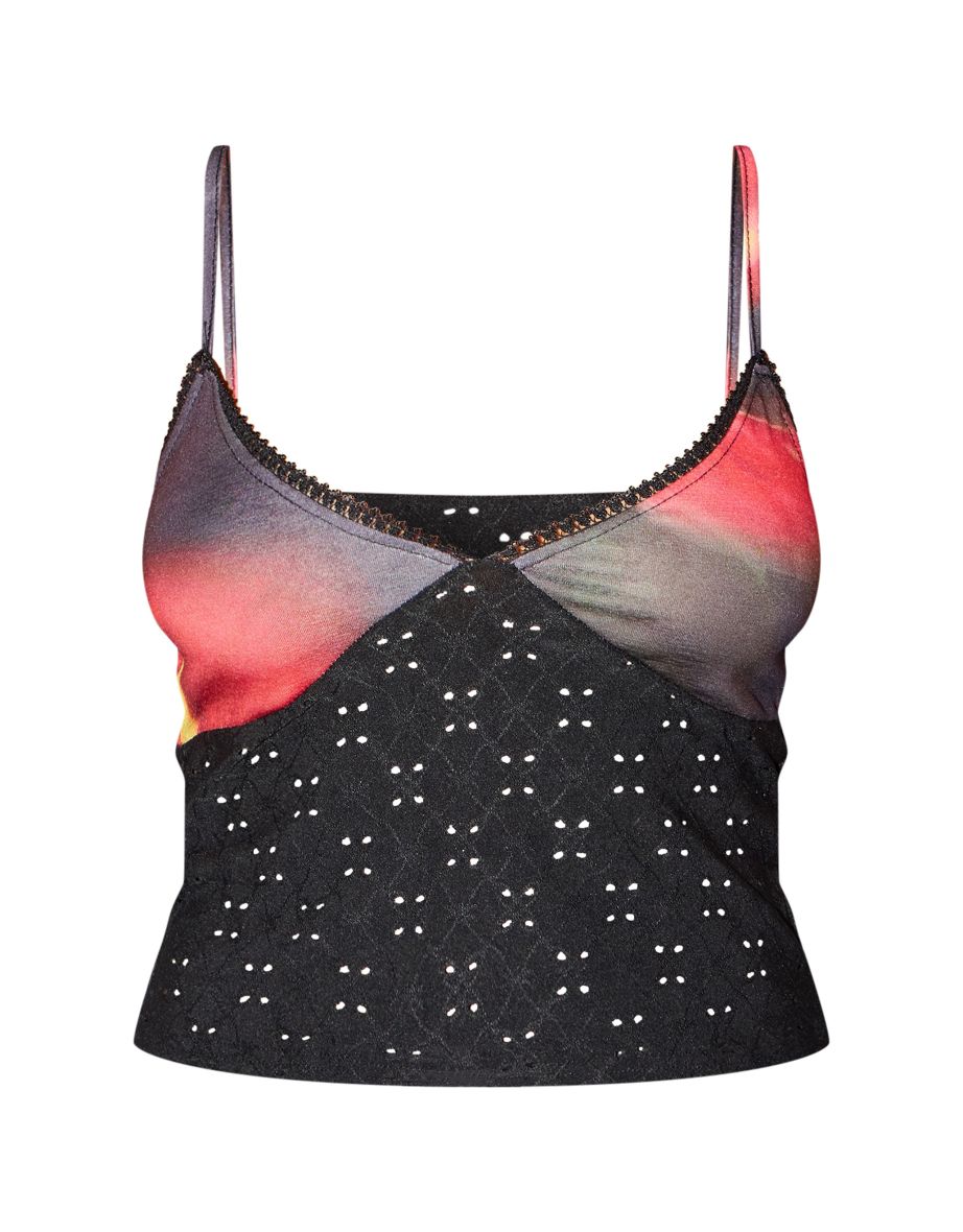 Black Floral Print Bust Broderie Cami Top - 4
