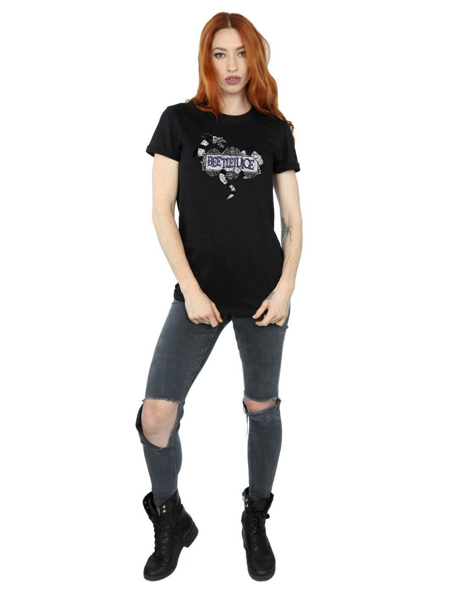Beetlejuice Womens/Ladies Sandworm Logo Cotton Boyfriend T-Shirt - Black - 3