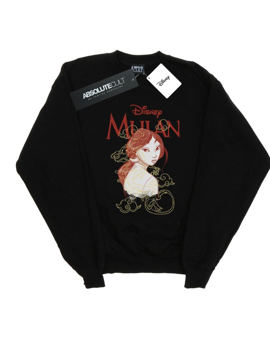 Disney Girls Mulan Dragon Sketch Sweatshirt - Black