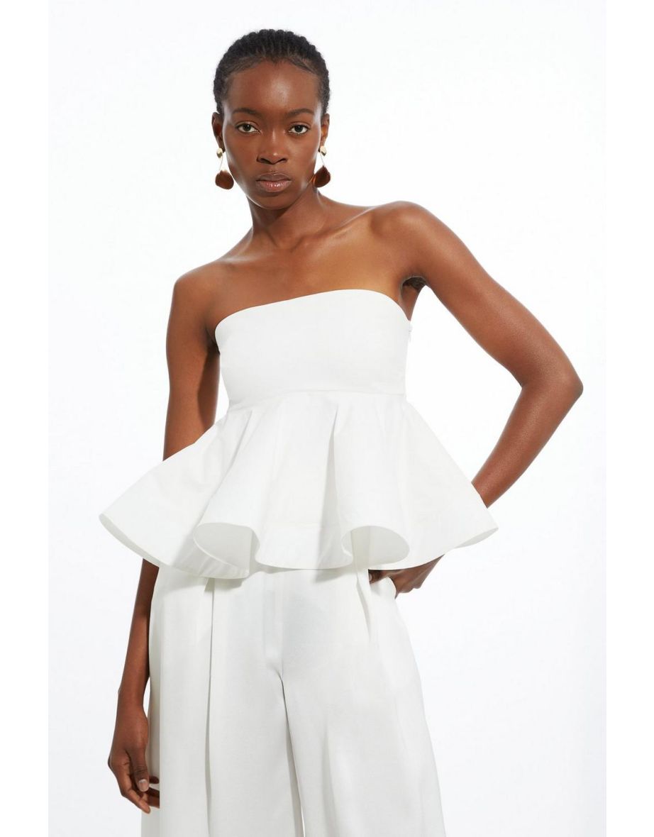 Ruffle Hem Ponte And Cotton Jersey Bandeau Top