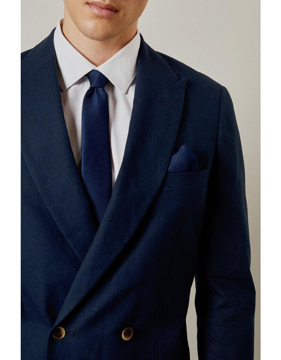 Navy Textured Tie And Pocket Square - 3
