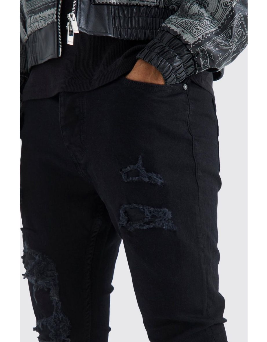 Skinny Stacked Distressed Ripped Jeans - true black - 2