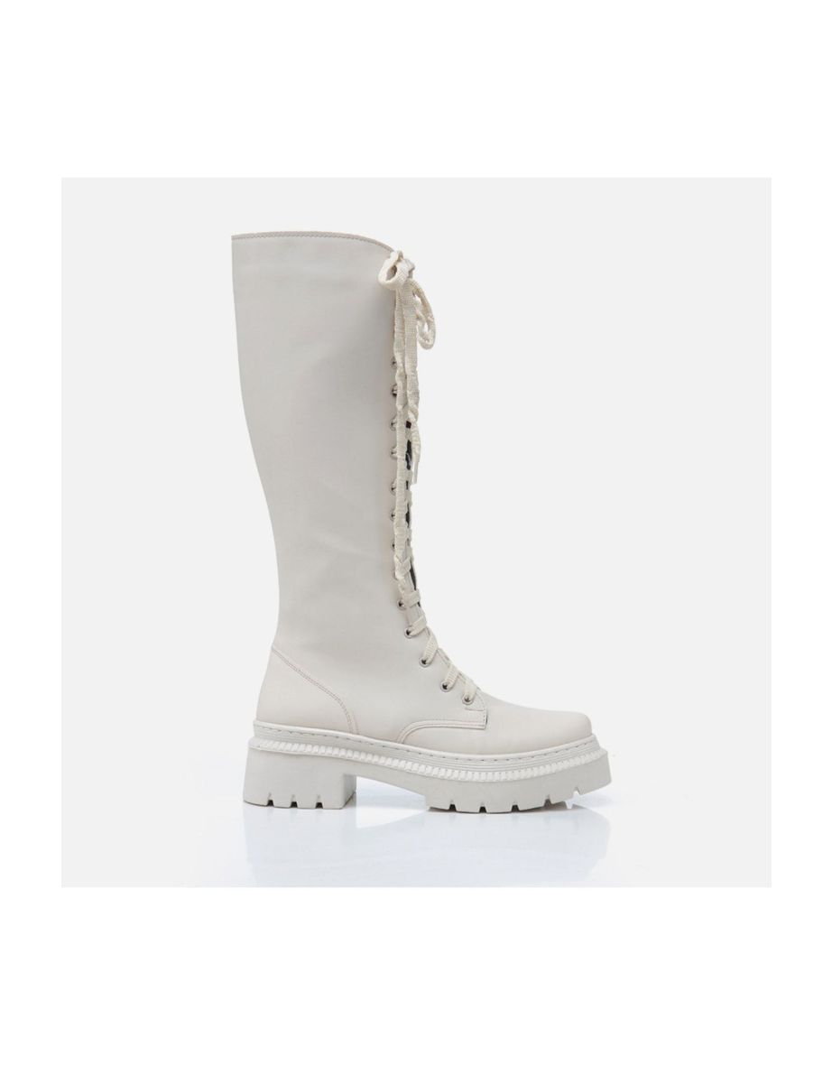 Knee-High Boots - Beige - Block - 4
