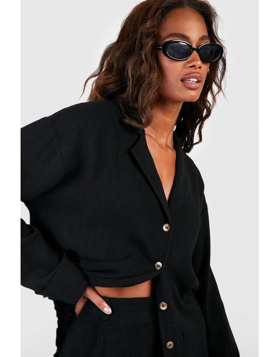 Linen Mix Relaxed Fit Long Sleeve Shirt - black - 3