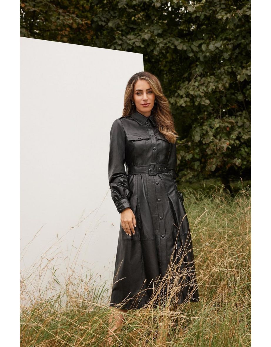 Lydia Millen Leather Belted Shirt Dress