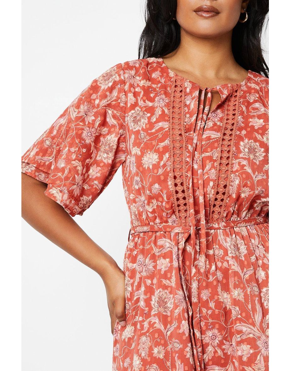 Paisley Dobby Chiffon Trim Insert Skater Dress - 3