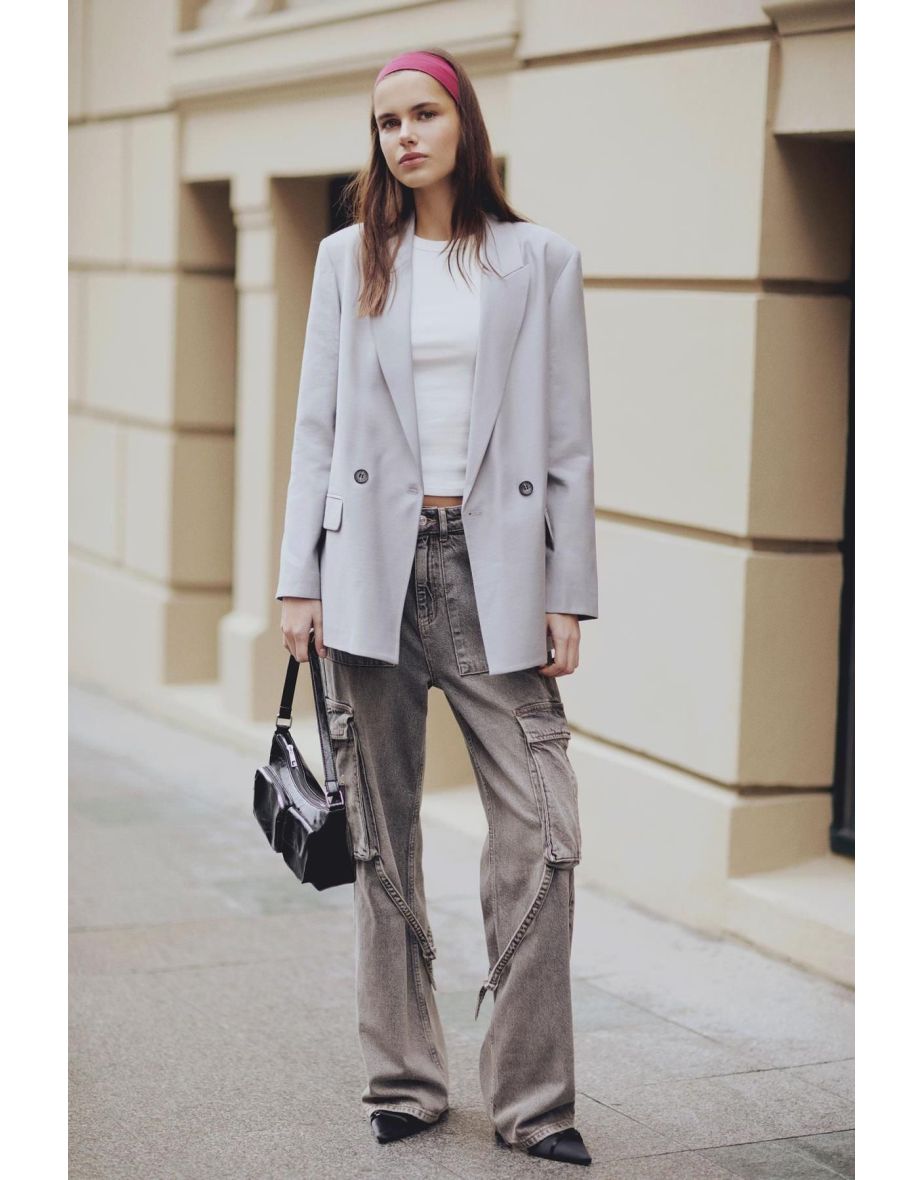 Afra x DeFacto Wide Leg Cargo High Waist Long Jean Pants