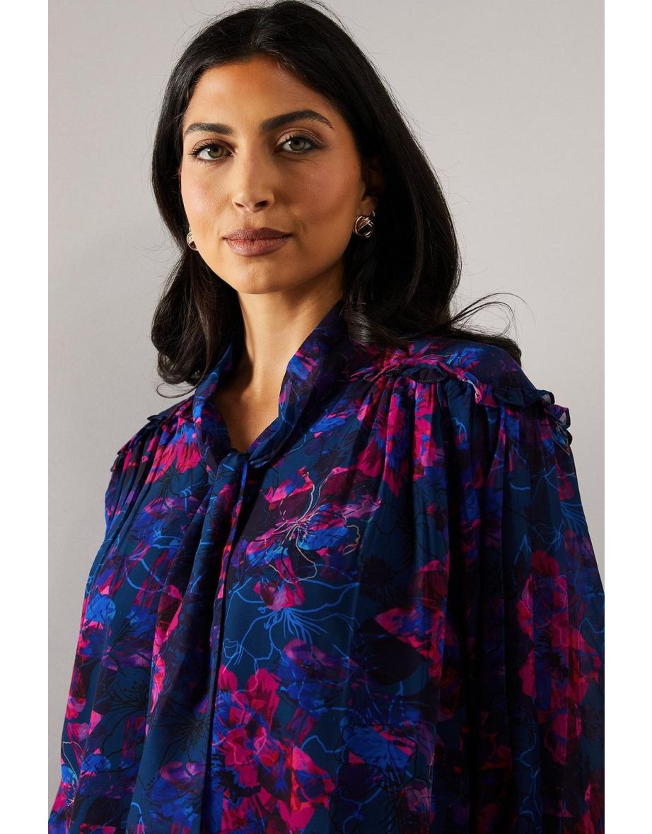 Floral Print Tie Front Blouse - 3